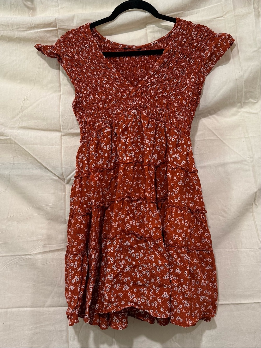 Rust Red Floral Tiered Babydoll Dress
